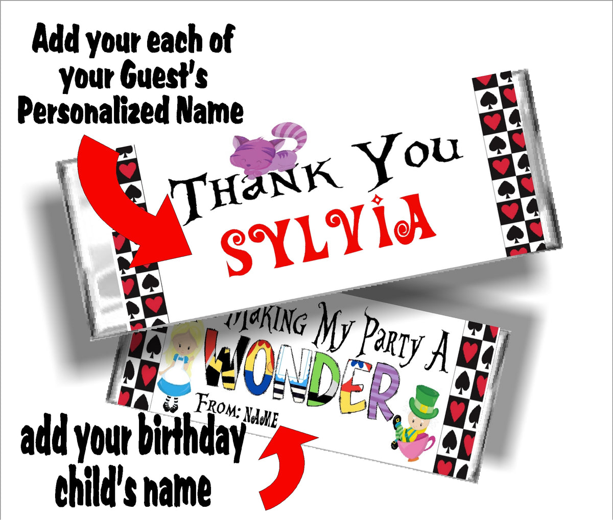 Thank You Personalized Alice in Wonderland Candy Bar Wrapper Printable