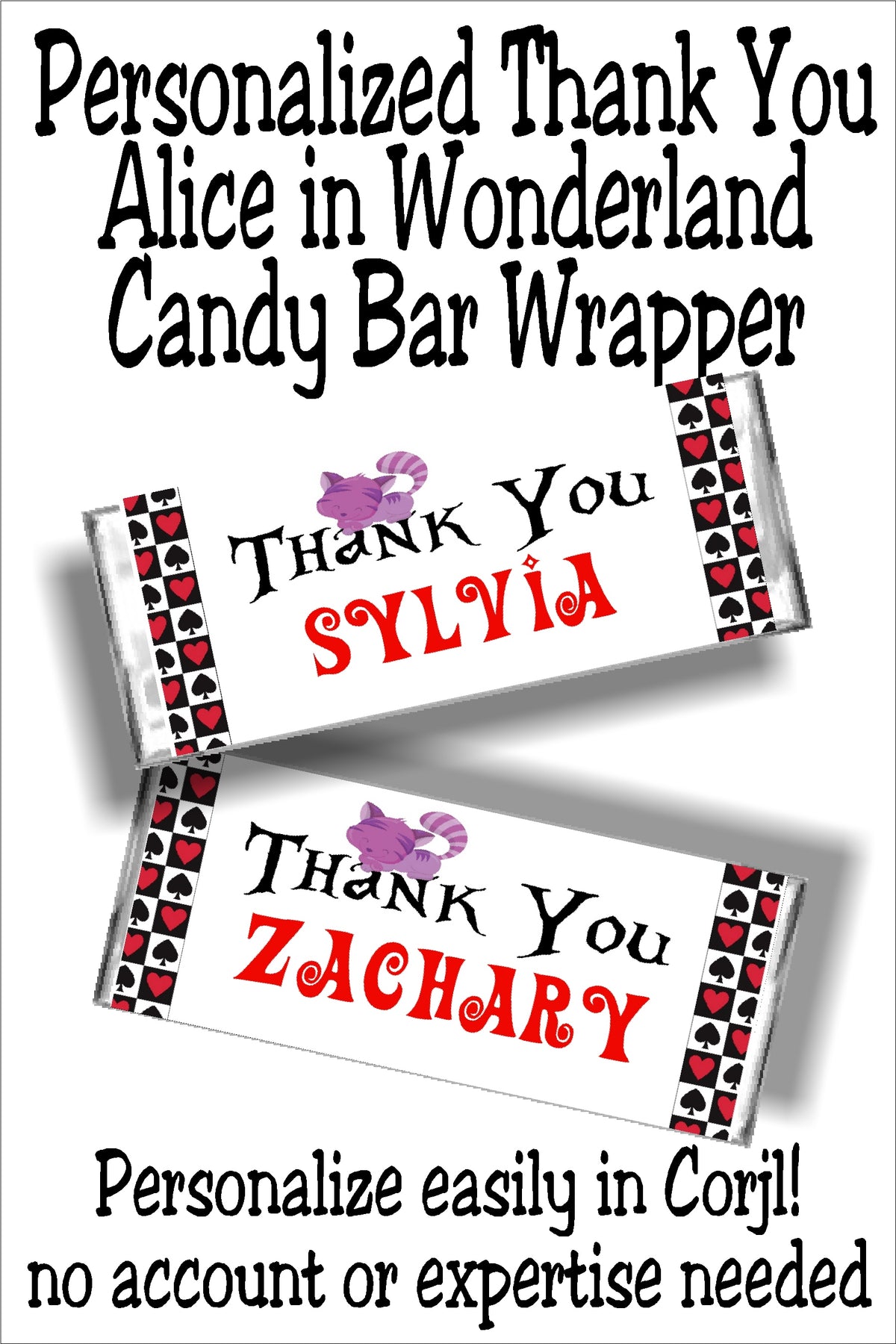 Thank You Personalized Alice in Wonderland Candy Bar Wrapper Printable