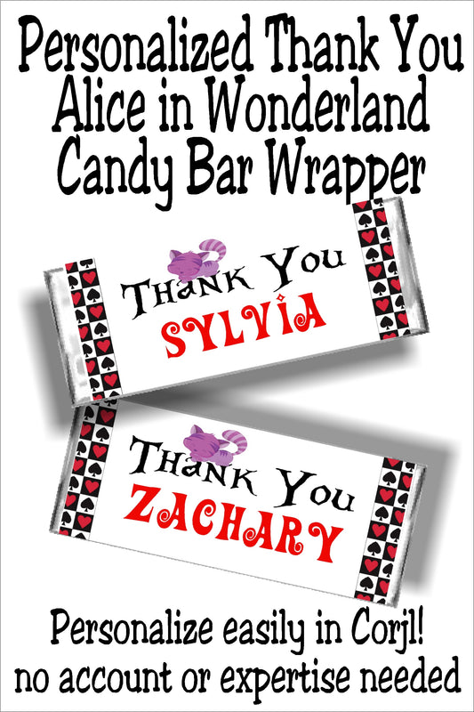 Thank You Personalized Alice in Wonderland Candy Bar Wrapper Printable