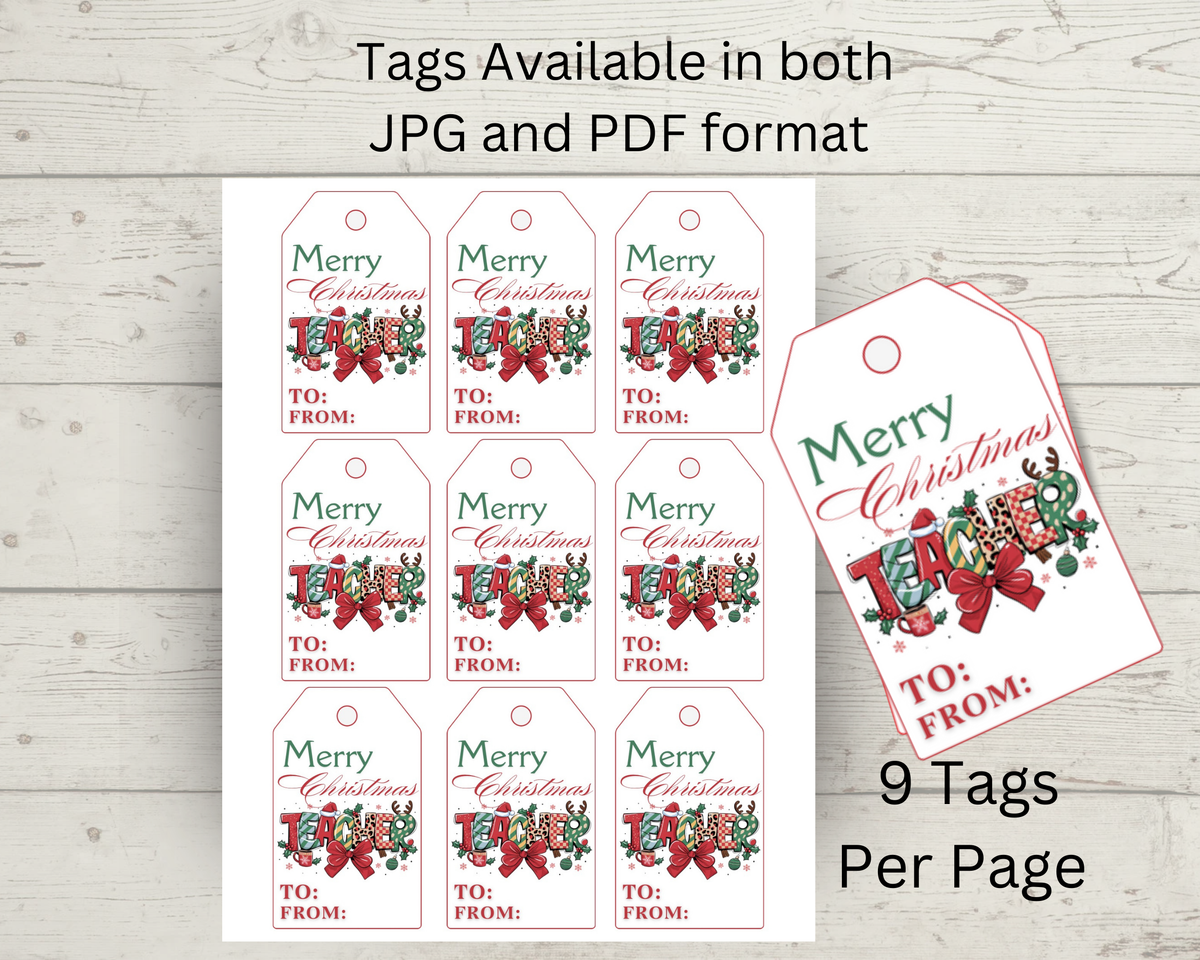 Merry Christmas Teacher Gift Tags Printable