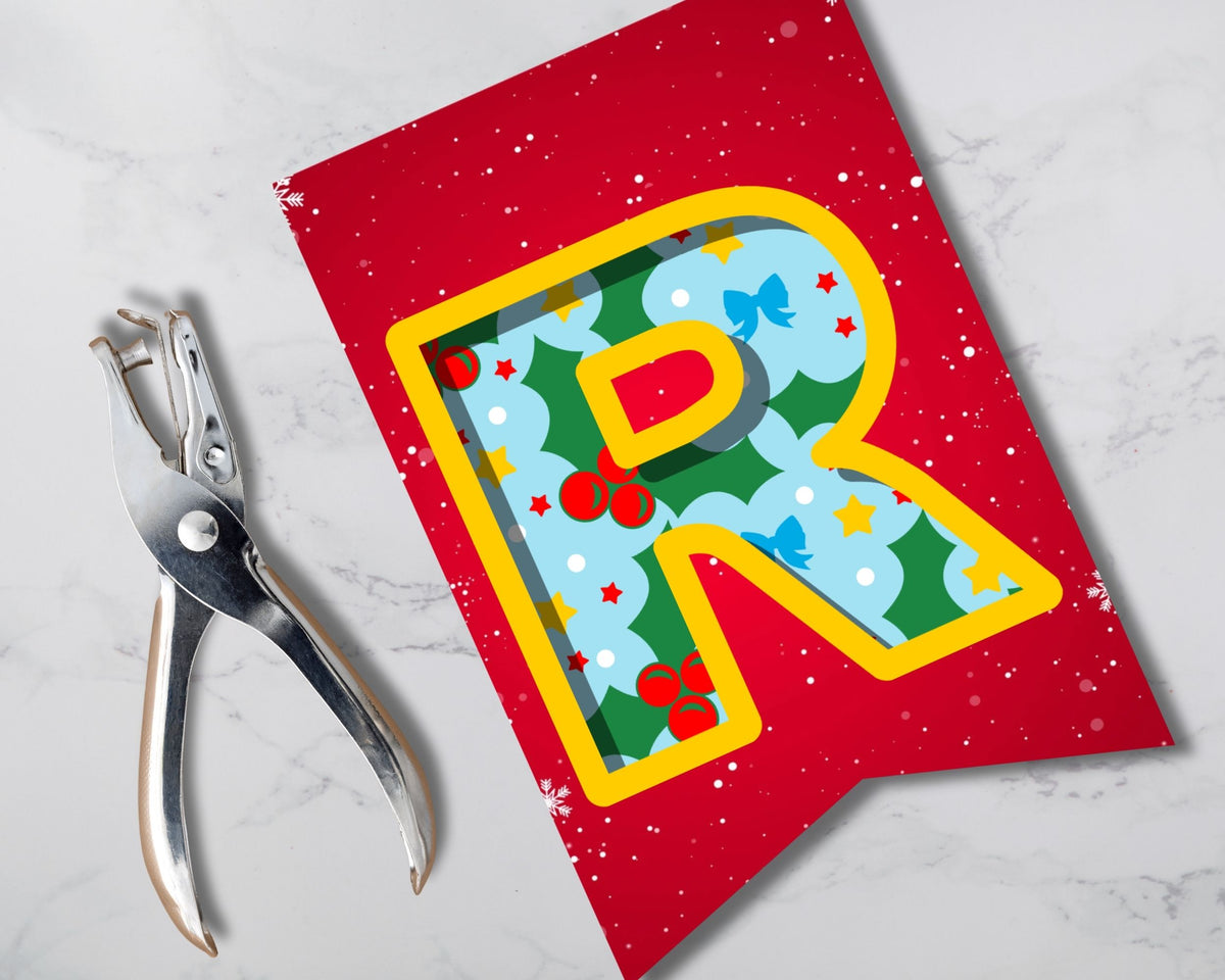 Christmas ABC Printable Pennant Banner with Canva Template