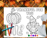 Thanksgiving Activity Placemats for Kids, Printable Thanksgiving Games, Kids Table Activities