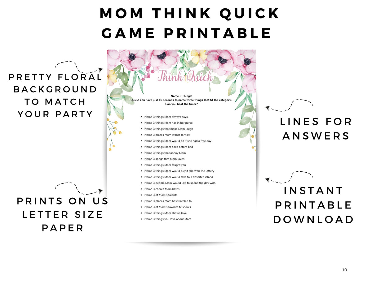Mom Printable Games for Mothers Day or Pink Flower Baby Shower