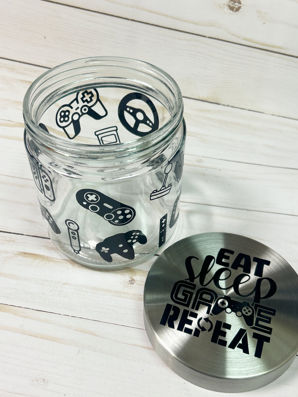 Eat Sleep Game Repeat Video Gamer Candy Jar