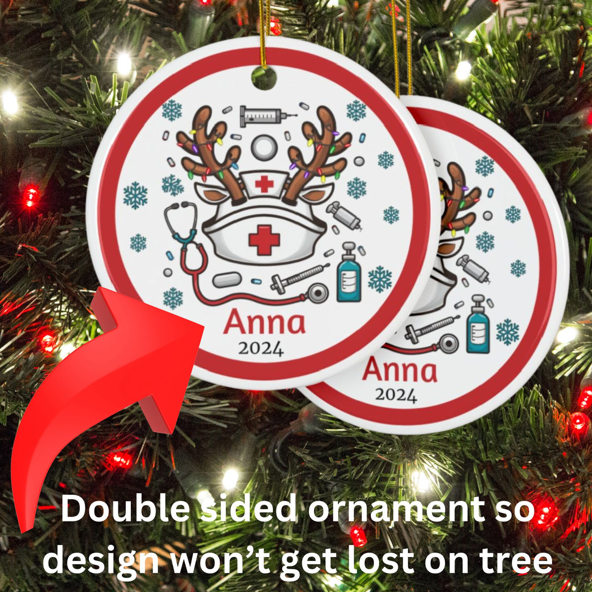 Reindeer Nurse Personalized Christmas Ornament