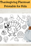 Thanksgiving Activity Placemats for Kids, Printable Thanksgiving Games, Kids Table Activities