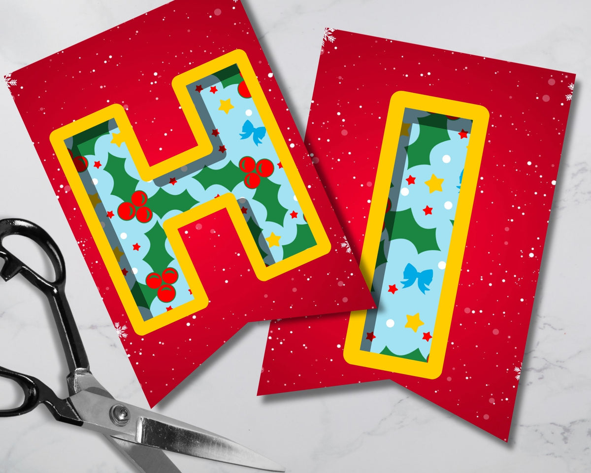 Christmas ABC Printable Pennant Banner with Canva Template