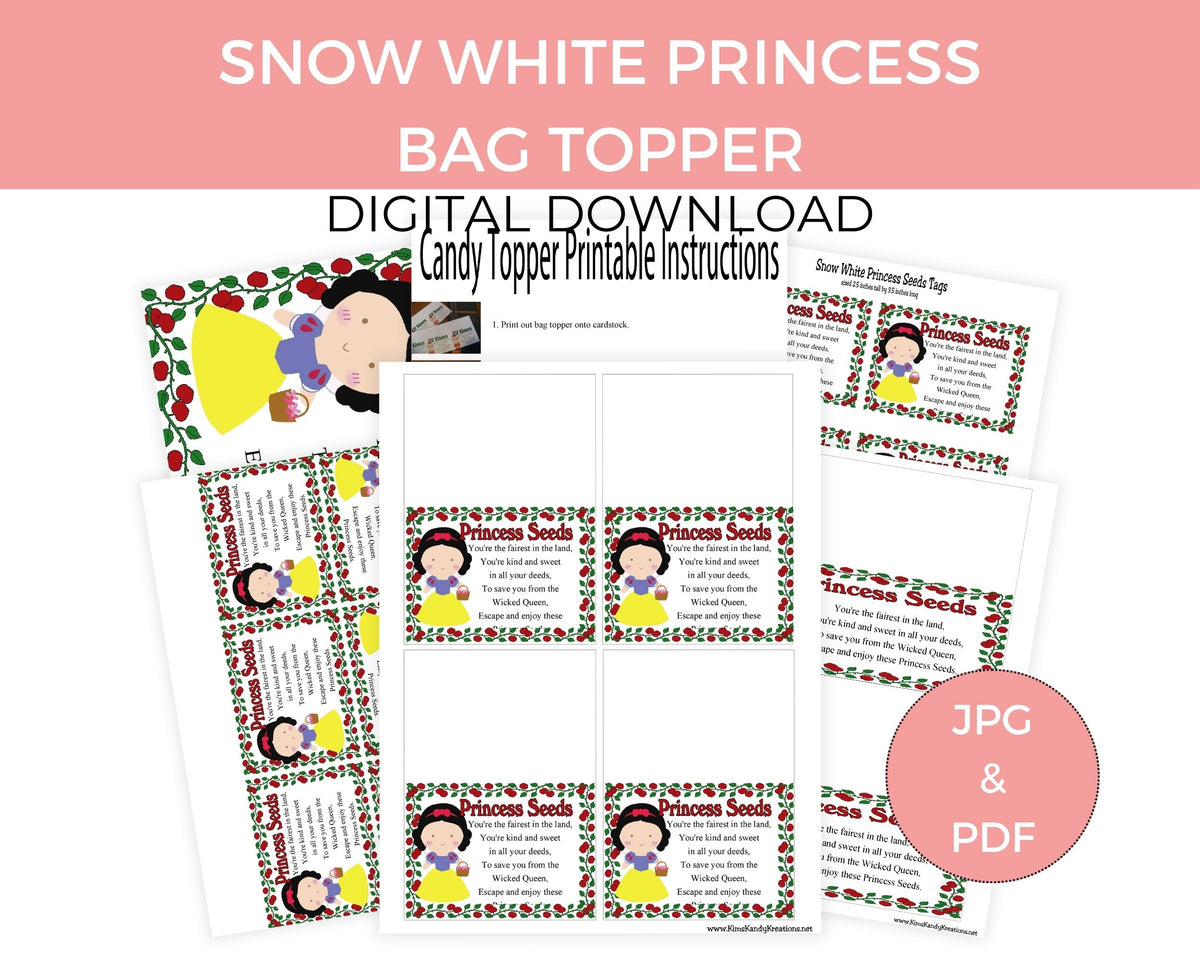 Snow White Princess Seeds Bag Topper Printable