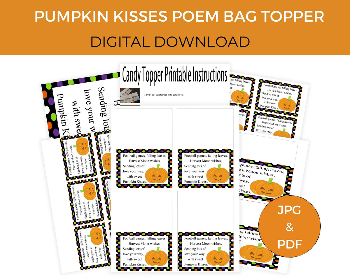 Pumpkin Kisses Printable Halloween Bag Topper