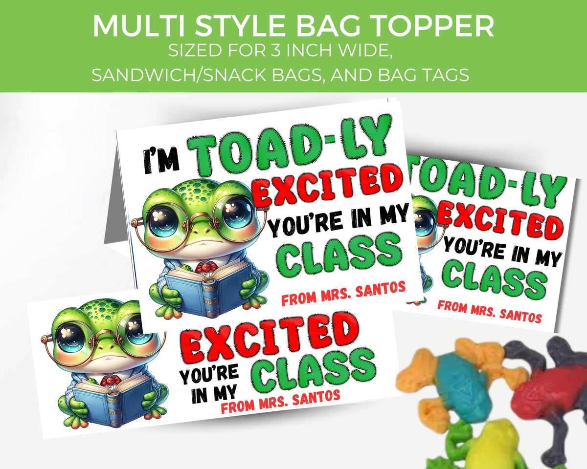 Toadly Excited Youre in my Class Bag Topper Printable Teacher Gift