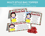 Snow White Princess Seeds Bag Topper Printable