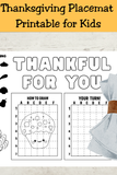 Thanksgiving Activity Placemats for Kids, Printable Thanksgiving Games, Kids Table Activities