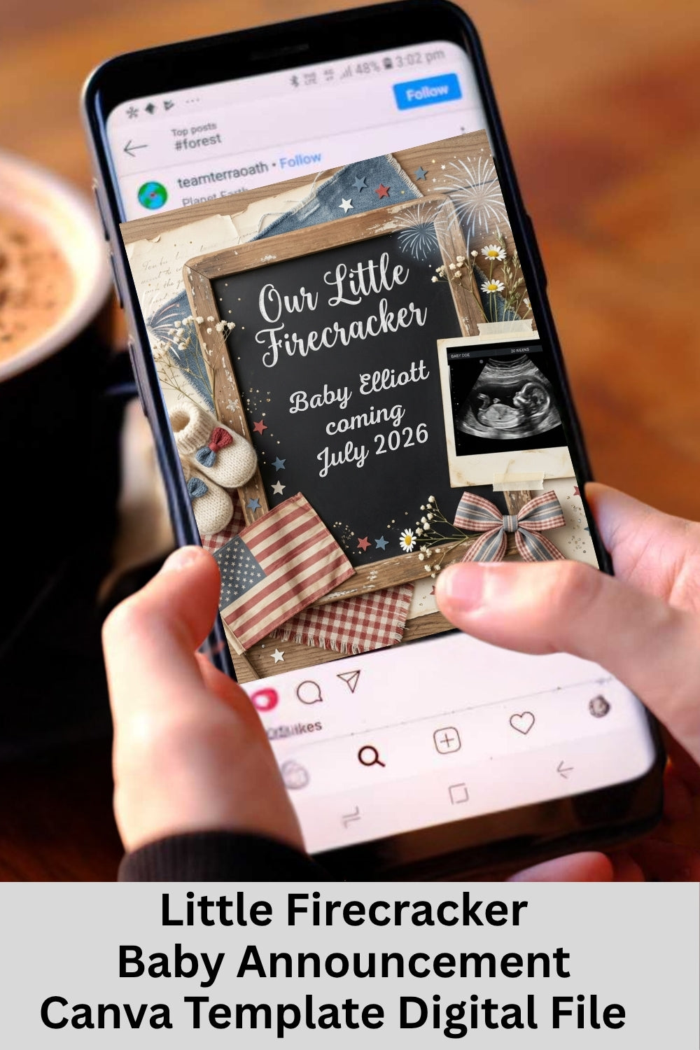Little Firecracker Baby Announcement Canva Template
