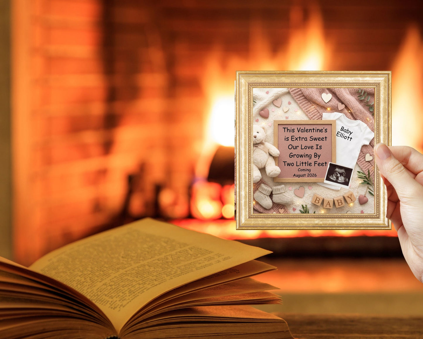 Valentine Two Little Feet Pregnancy Announcement Canva Template
