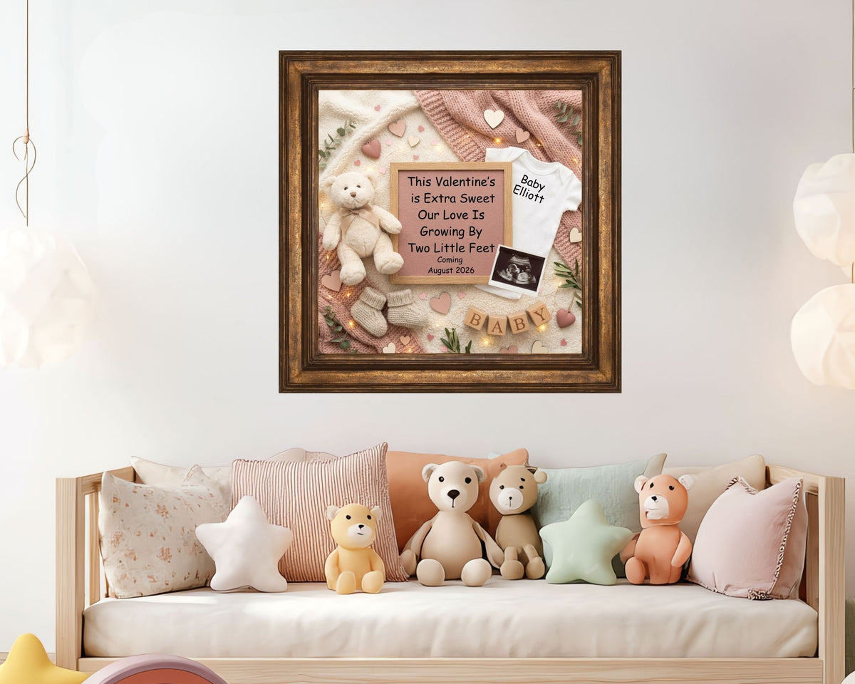 Valentine Two Little Feet Pregnancy Announcement Canva Template