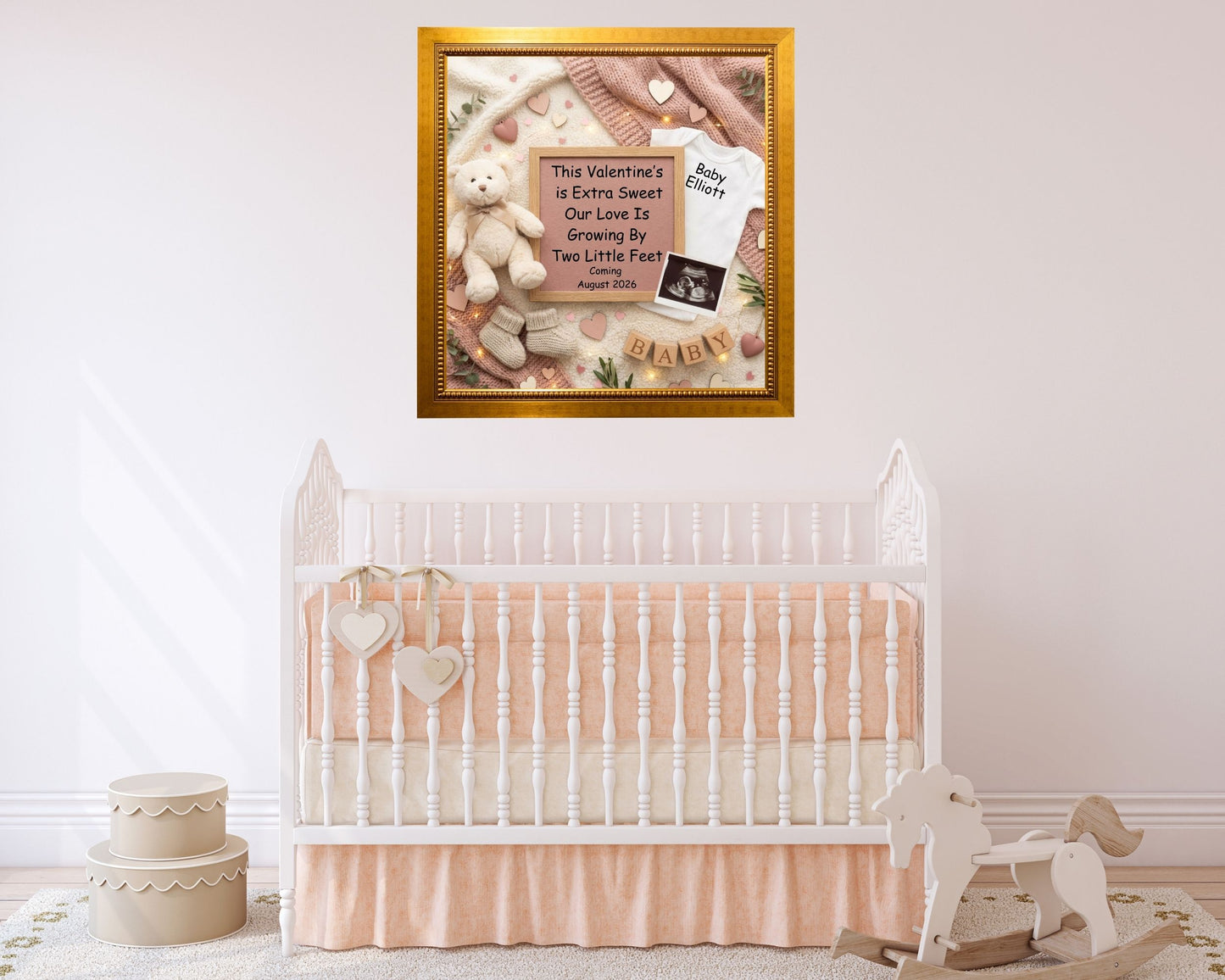 Valentine Two Little Feet Pregnancy Announcement Canva Template
