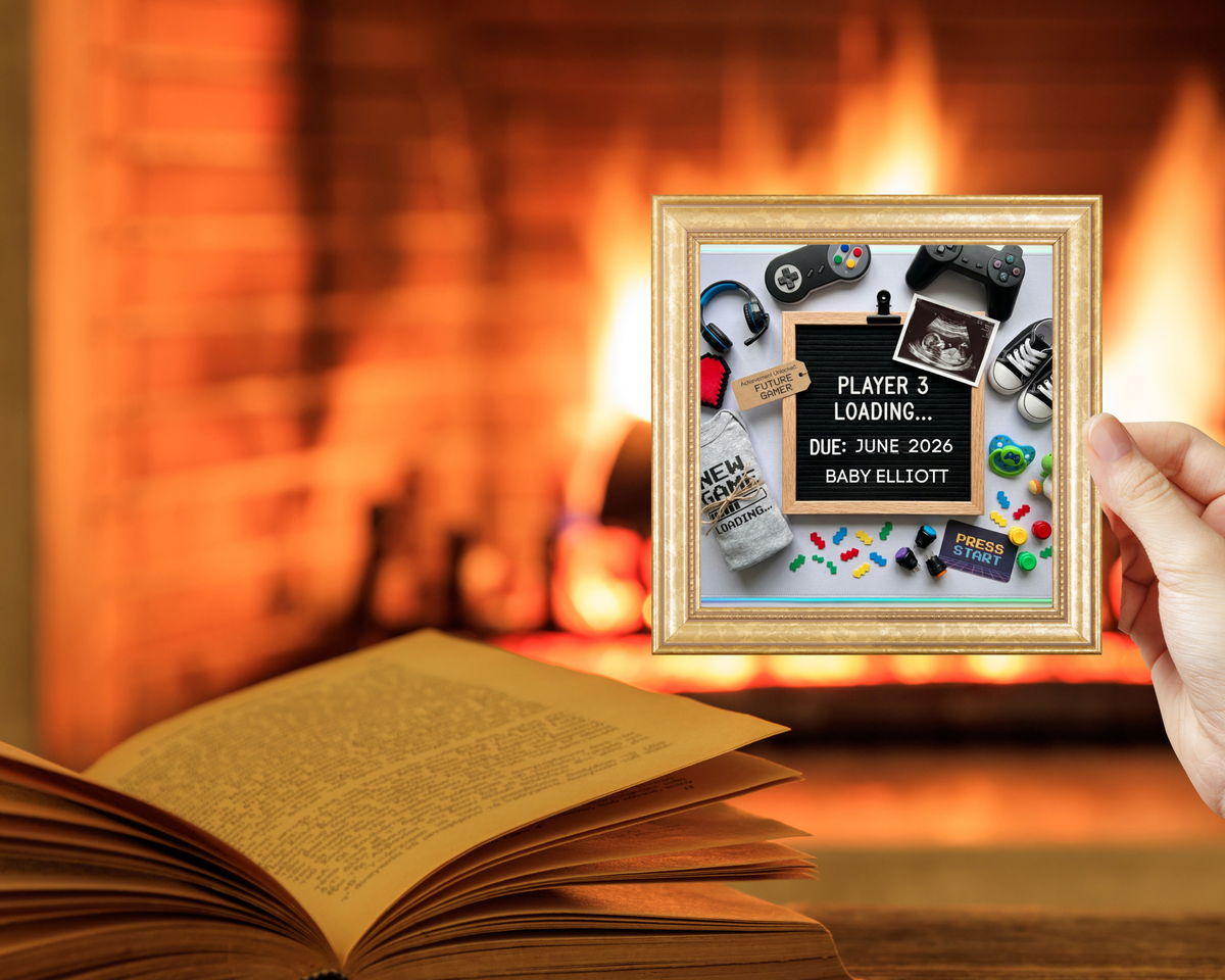 Player 3 Gamer Baby Announcement Canva Template