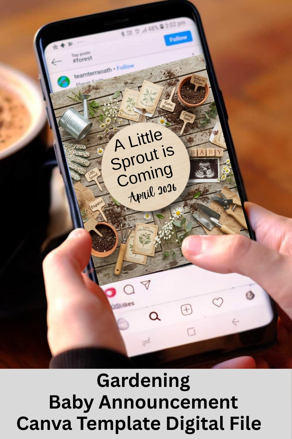 Gardening Baby Announcement Template – Editable Canva Design