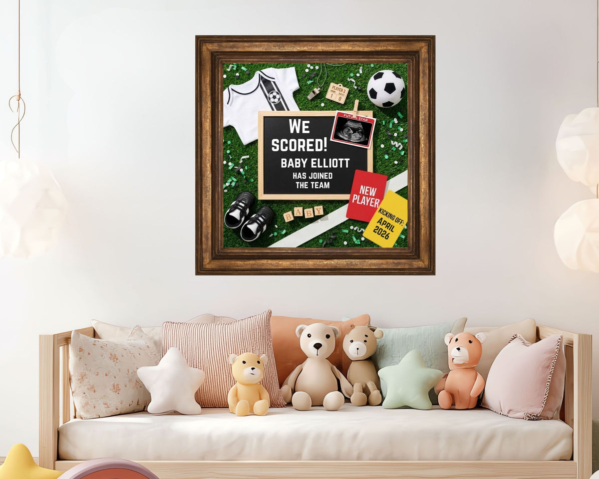 Soccer Pregnancy Announcement Canva Template – We Scored Baby Reveal
