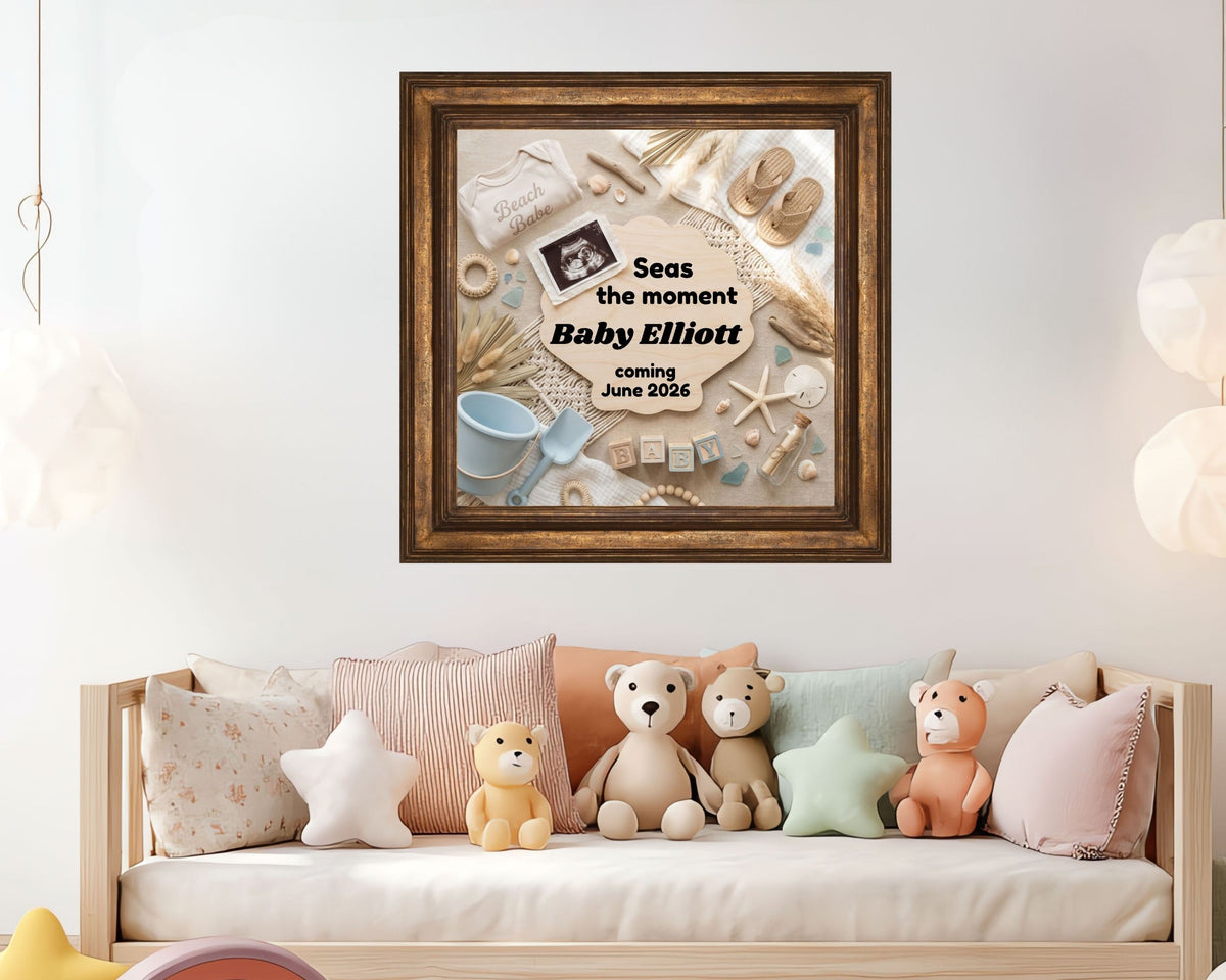 Beach Pregnancy Announcement Template – Seas the Moment Baby Reveal Canva Template
