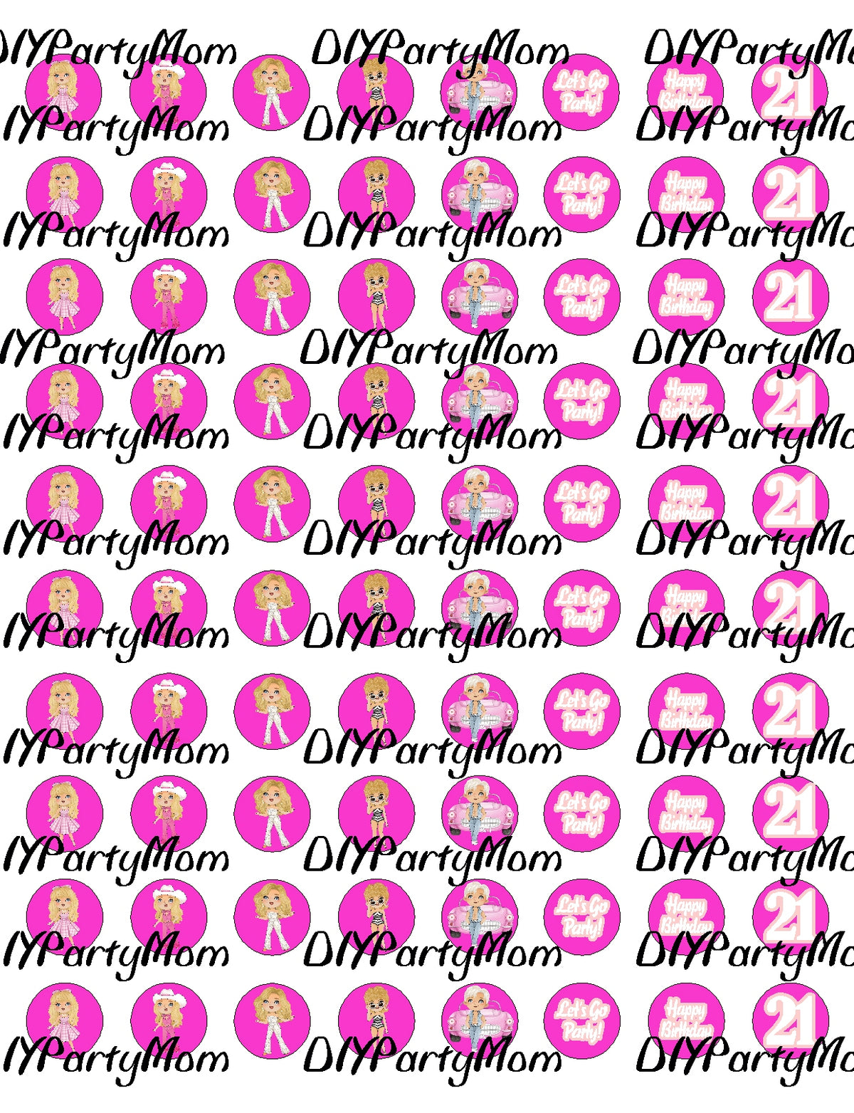 Barbie Birthday Hershey Kiss Labels Ages 1-16, 18, 21