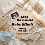 Beach Pregnancy Announcement Template – Seas the Moment Baby Reveal Canva Template