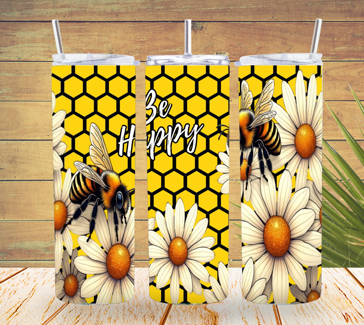 Be Happy Honeycomb Bee 20oz Skinny Tumbler   *814