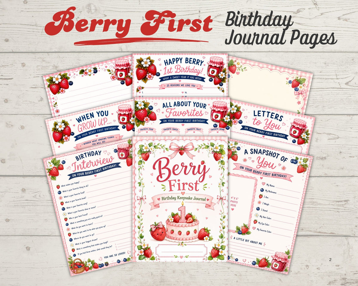 Berry First Birthday Journal Printable, First Birthday Memory Book PDF, Birthday Keepsake Pages, Baby First Year Journal