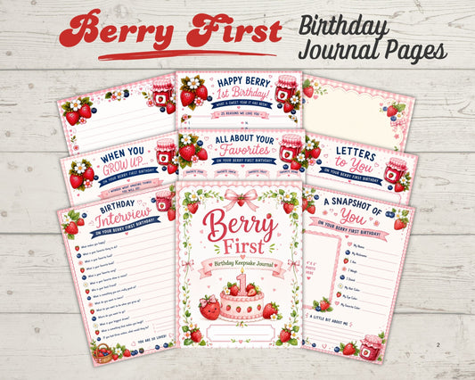 Berry First Birthday Journal Printable, First Birthday Memory Book PDF, Birthday Keepsake Pages, Baby First Year Journal