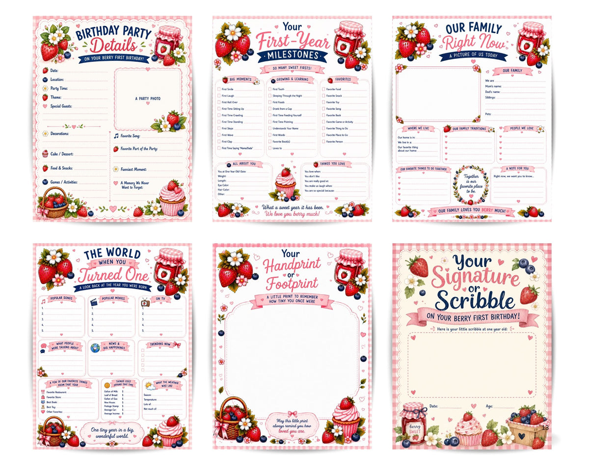 Berry First Birthday Journal Printable, First Birthday Memory Book PDF, Birthday Keepsake Pages, Baby First Year Journal