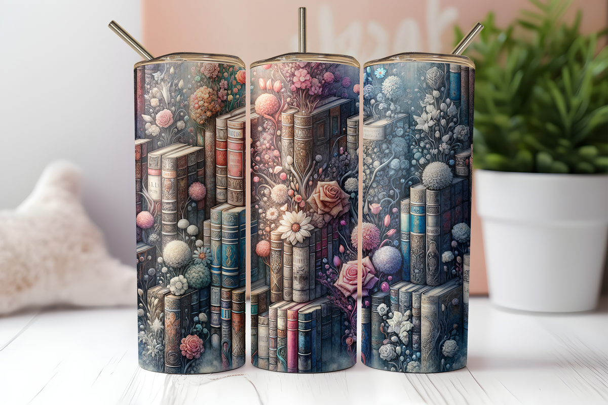 Boho Floral Books 20 ounce Stainless Steel Tumbler   *625