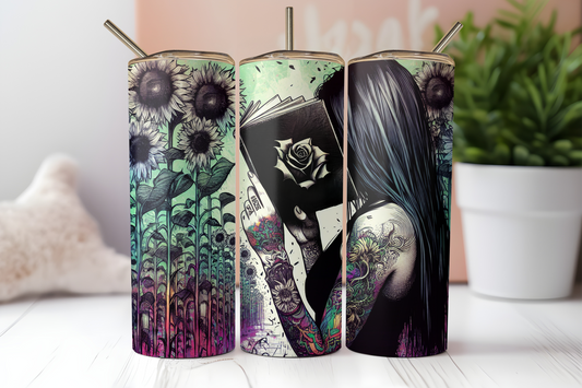 Book Flowers 20 ounce Stainless Steel Tumbler   *655
