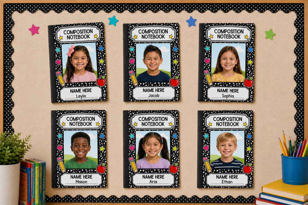 Editable Composition Notebook Student Photo Frame Canva Template