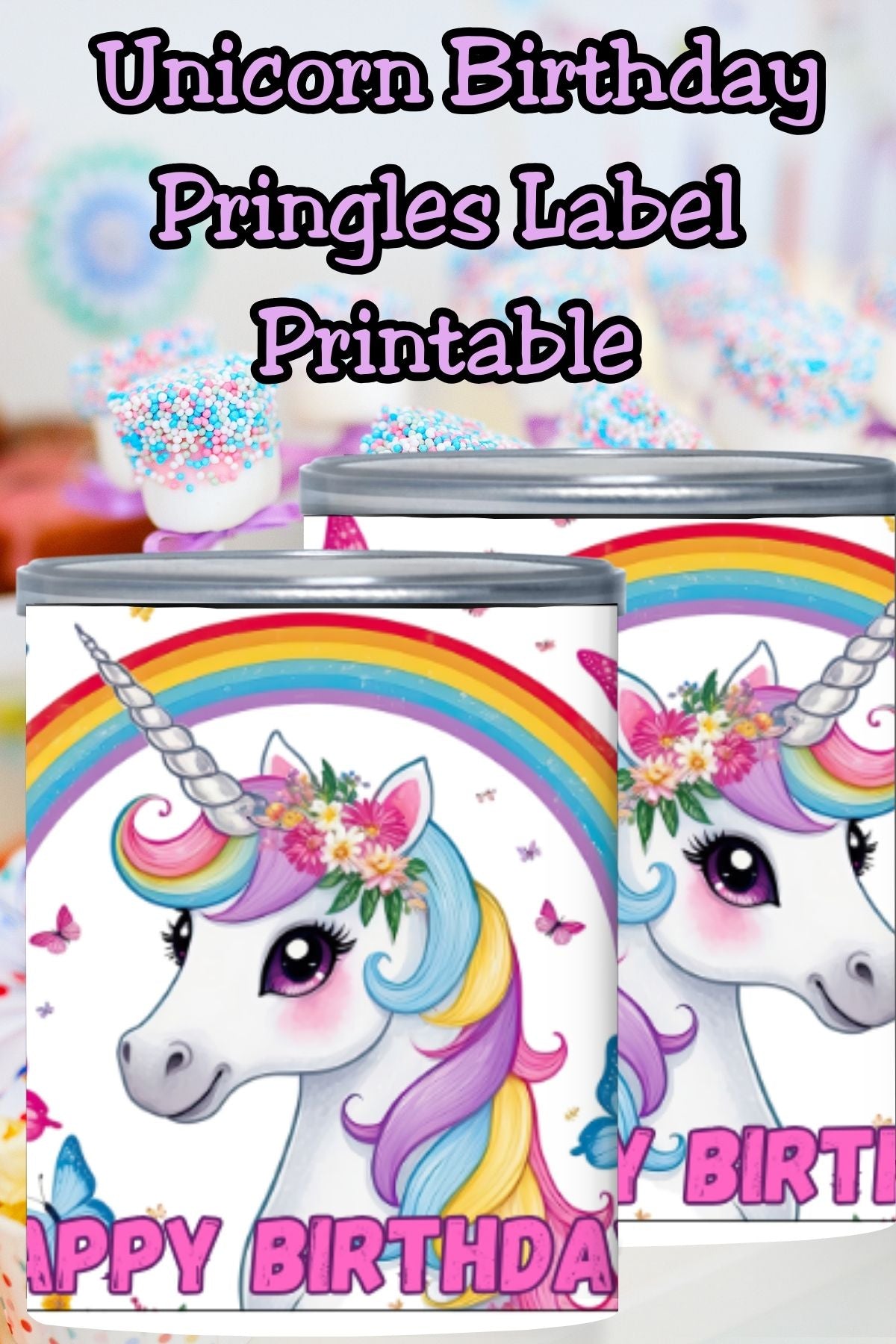 Unicorn Rainbow Pringles Labels Printable Party Favors