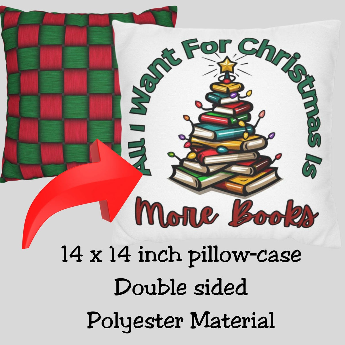More Books for Christmas Spun Polyester Square Pillowcase