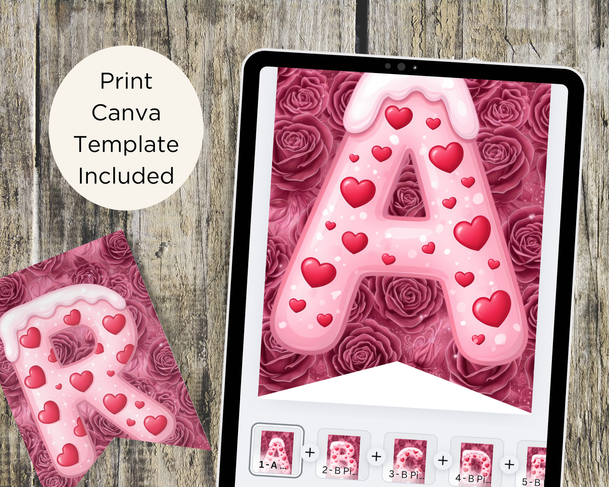 Valentine Alphabet Pennant Banner Letters Printable