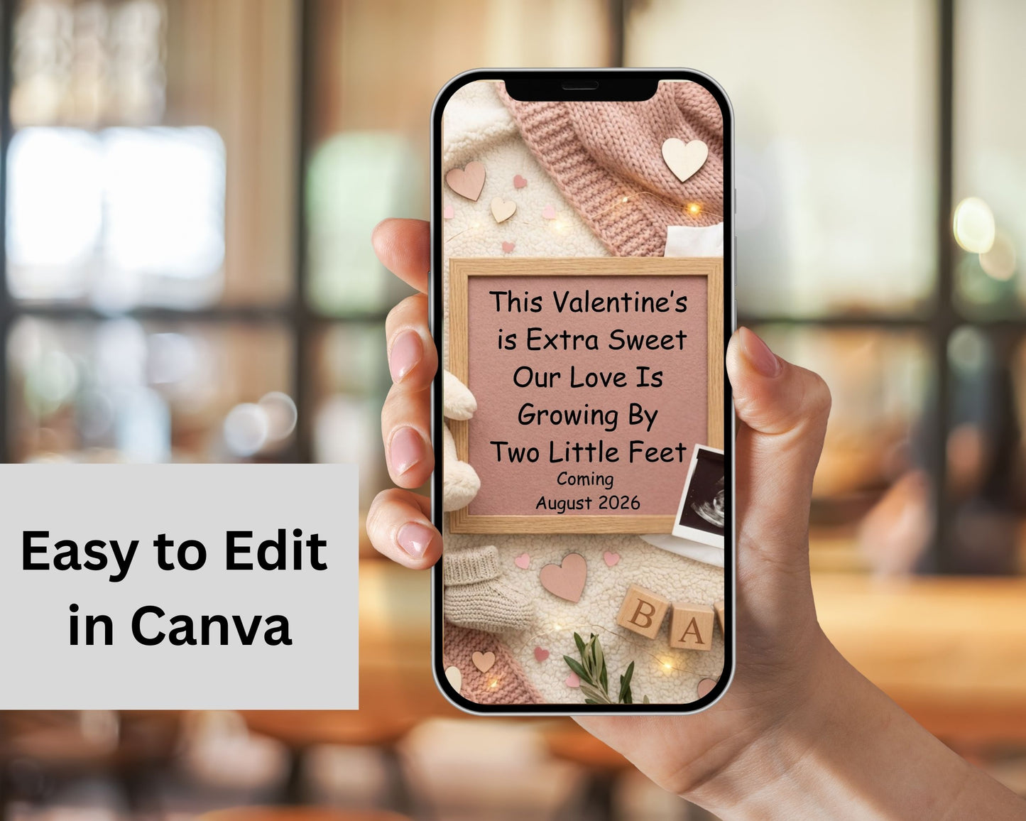 Valentine Two Little Feet Pregnancy Announcement Canva Template