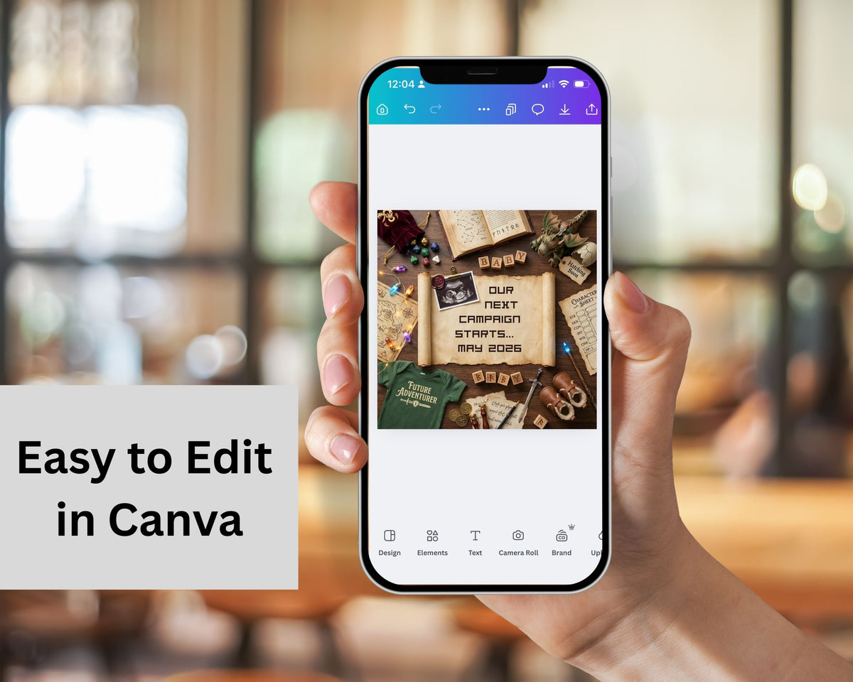 D&D Role Playing Game Pregnancy Reveal Canva Template