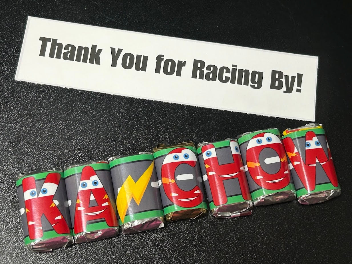 Ka-chow Thank You Cars Hershey Mini Wrapper Printable Party Favor