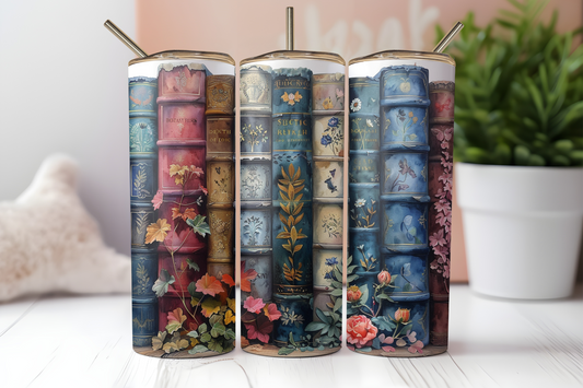 Books and Flowers 20 ounce Stainless Steel Tumbler   *636