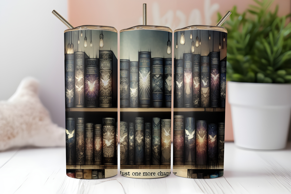 Just One More Chapter Bookshelf 20 ounce Stainless Steel Tumbler   *637