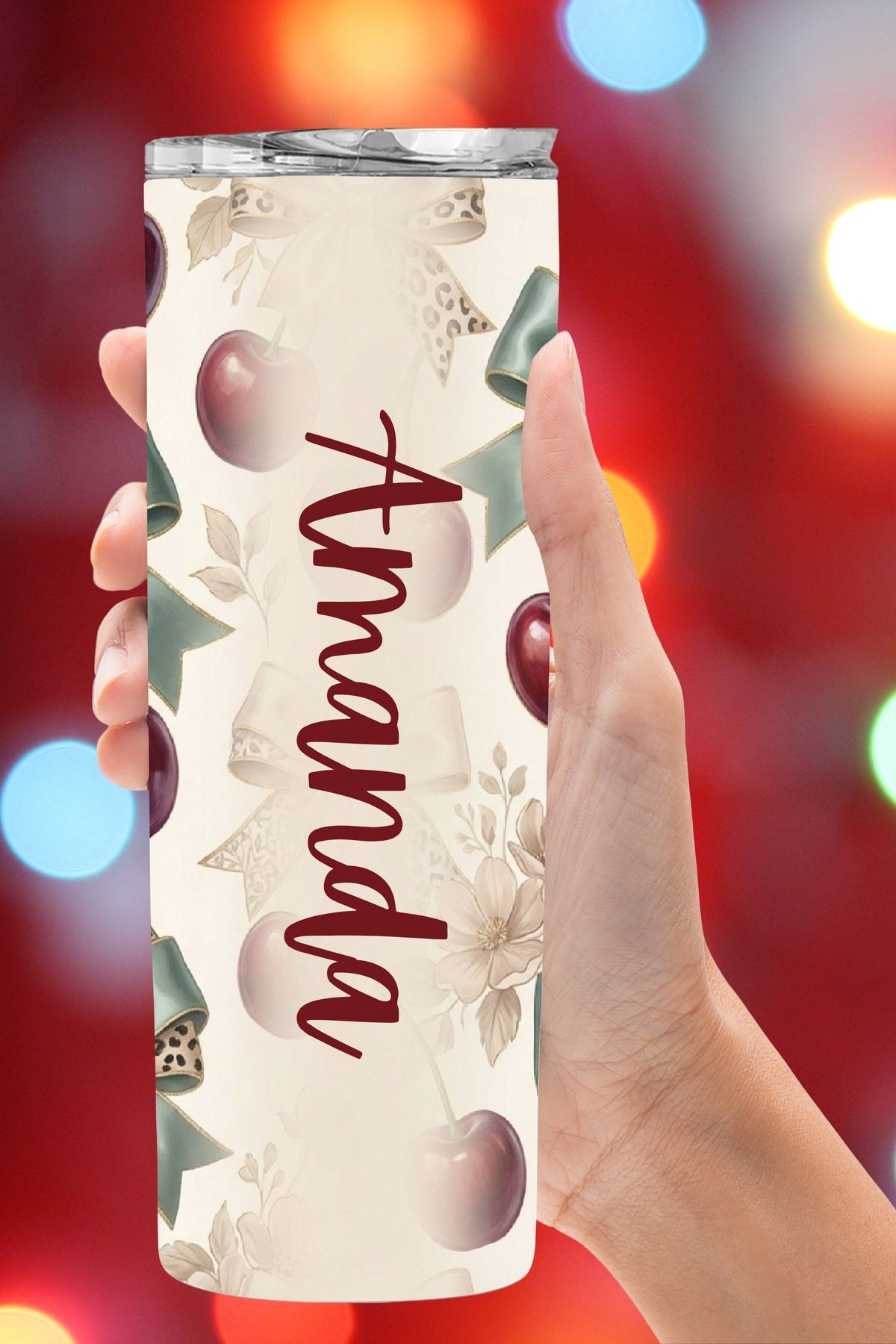 Cherries and Bows Personalized Tumbler  *820