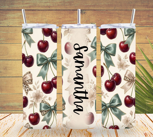 Cherries and Bows Personalized Tumbler  *820
