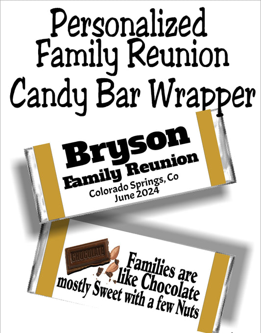 Chocolate Family Reunion Pesonalized Candy Bar Wrapper Canva Template