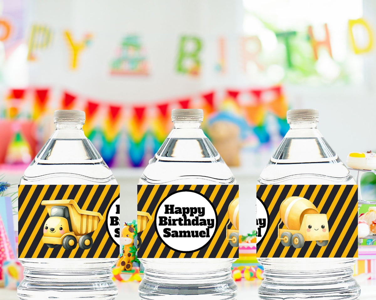 Cute Construction Personalizable Water Bottle Label Printable