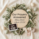 Our Prayers Answered Easter Christian Pregnancy Announcement Canva Template