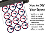 Sheet of round toppers with a logo, instructions for DIY on a white background