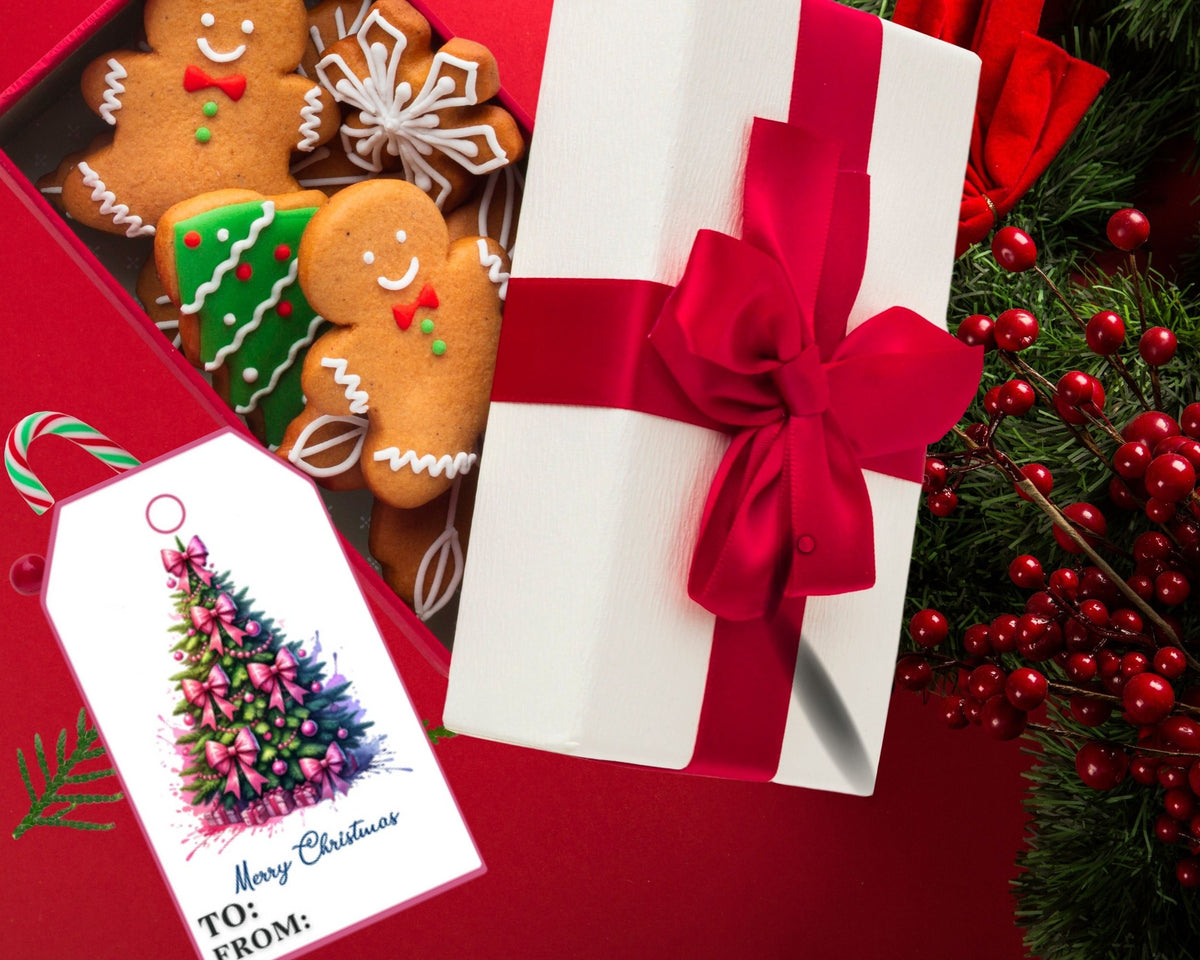 Pink Coquette Bow Christmas Tree Gift Tags Printable