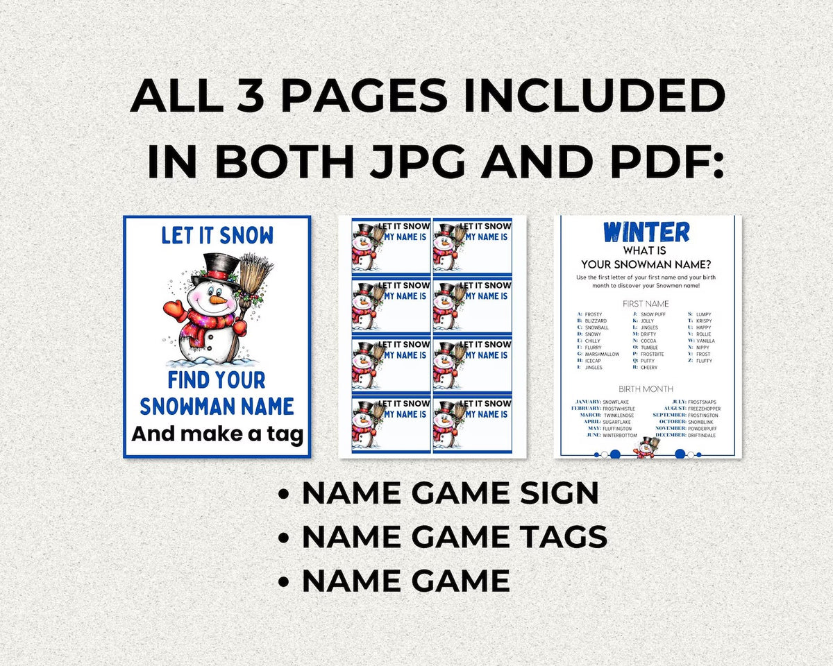 What’s Your Snowman Name Chrismas Game Printable