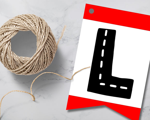 Red Road Pennant Printable Banner and Canva Template